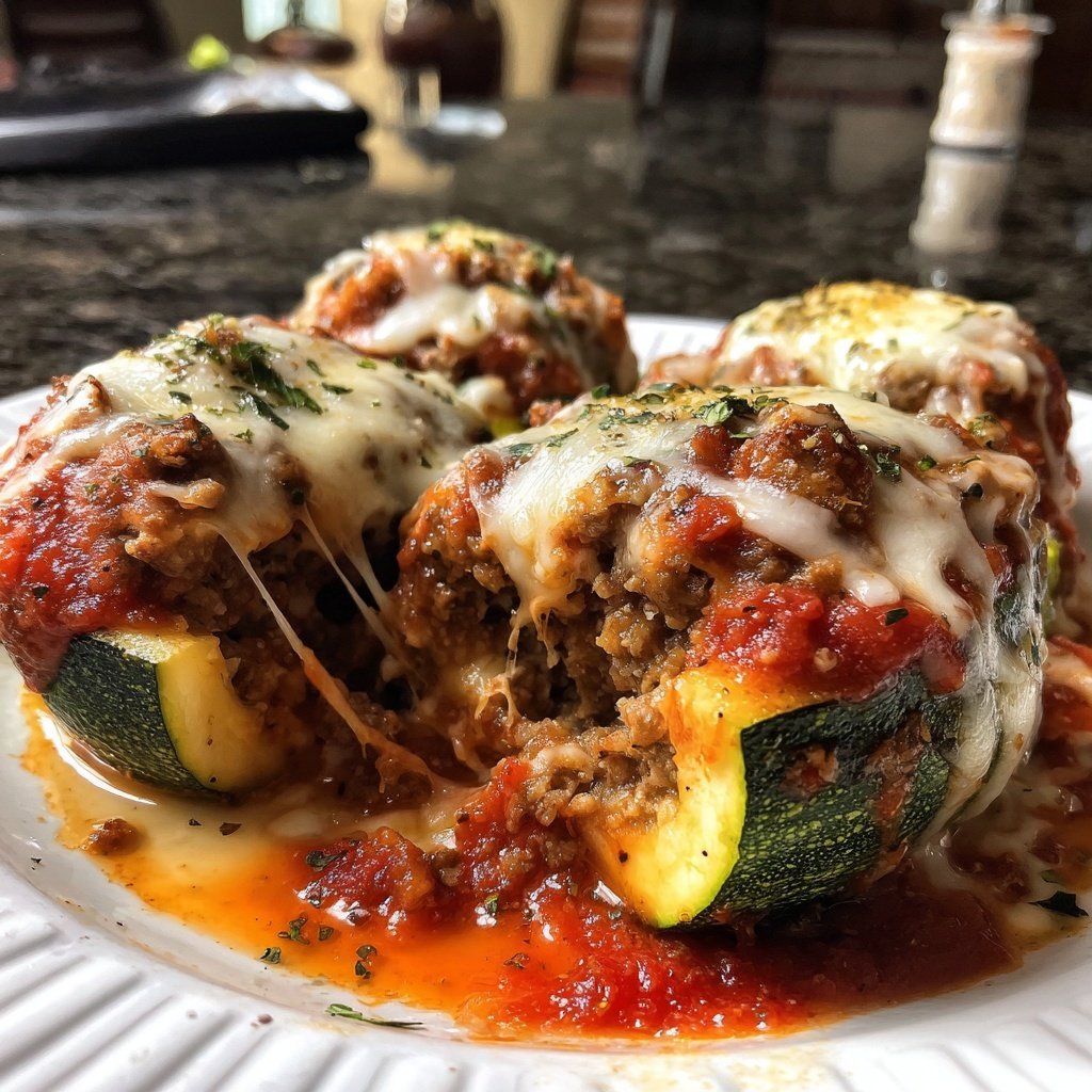 Ground Beef Stuffed Zucchini