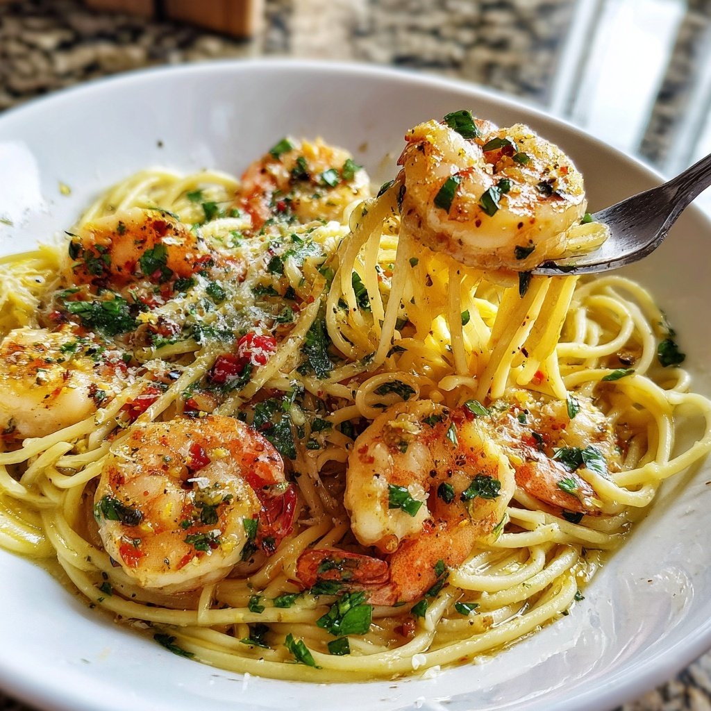 Romantic Lemon Garlic Shrimp Pasta